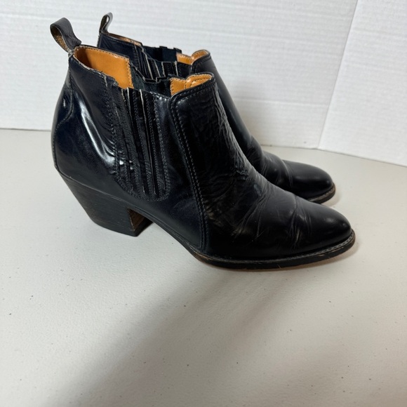 Black Leather Chelsea Western Block Heel Classic Pull-On Ankle Boots Size 8.5 - Picture 7 of 16